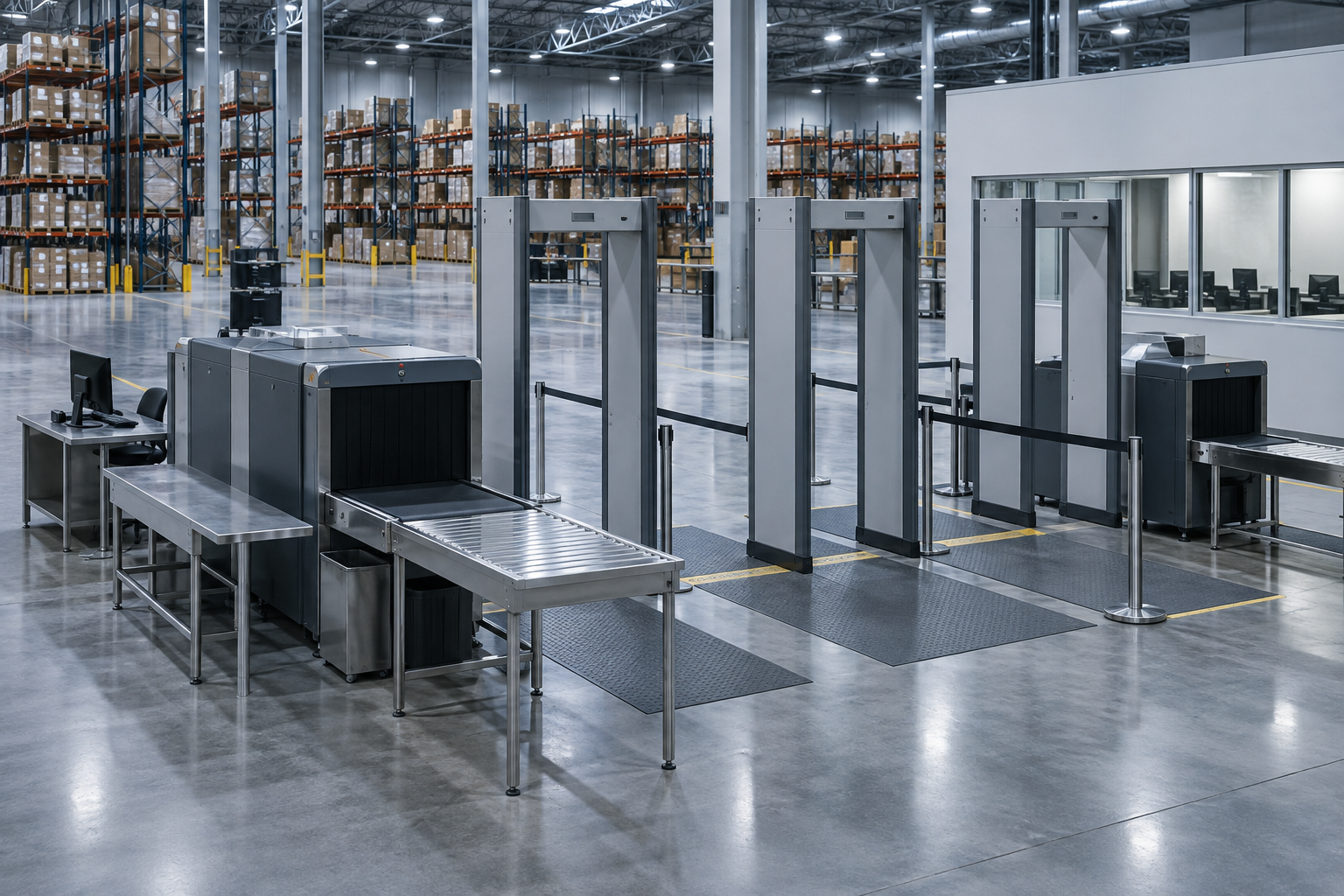 Illustrative warehouse exit screening lanes
