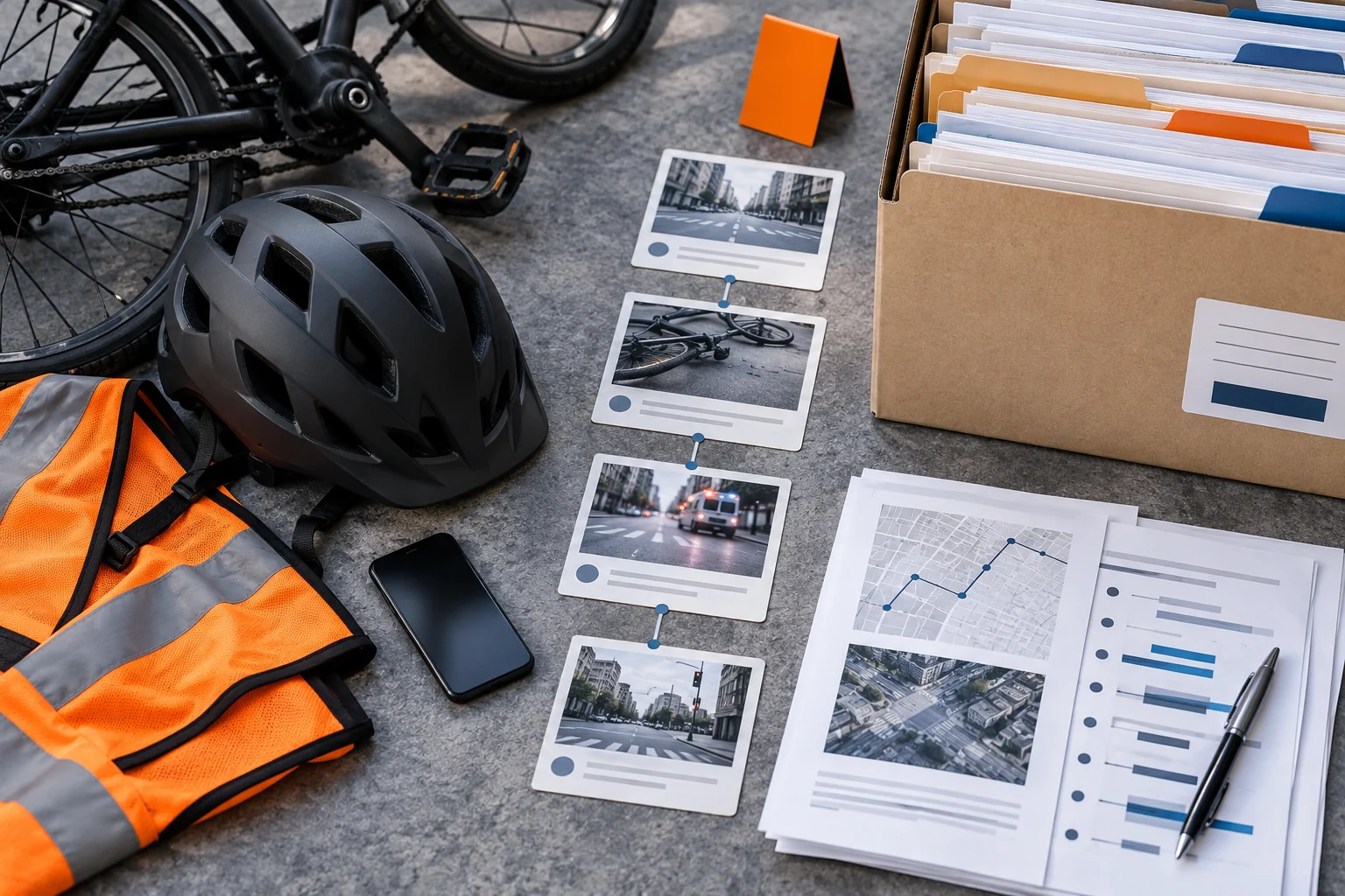 Delivery route map, phone, and separated record boxes