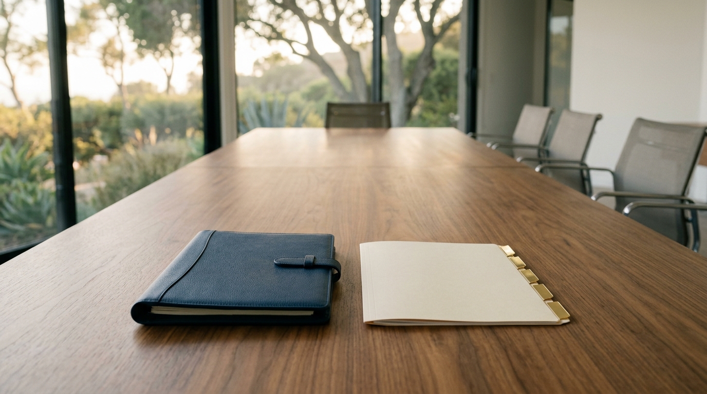 California workers compensation hearing table with an organized discovery file and calendar