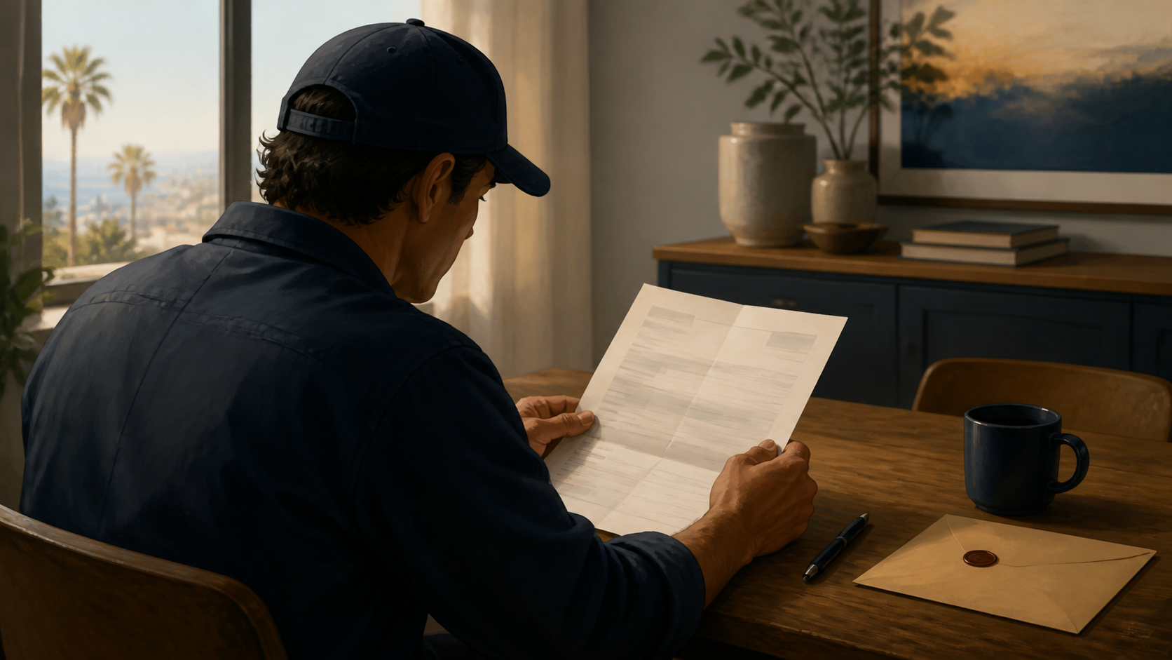A worker at a desk reviewing paperwork related to a workplace injury claim
