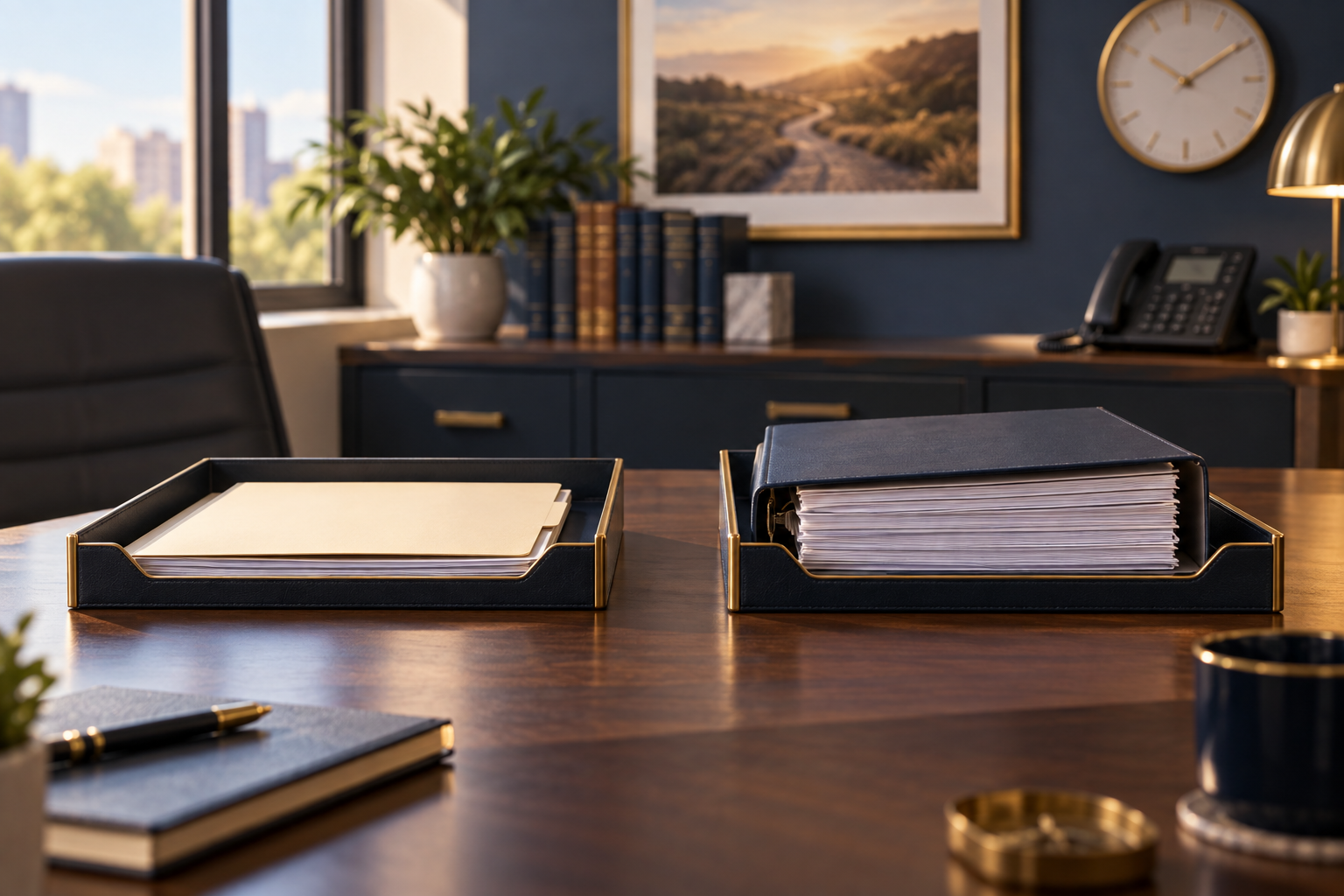 Separate administrative-request and court-petition folders in two document trays