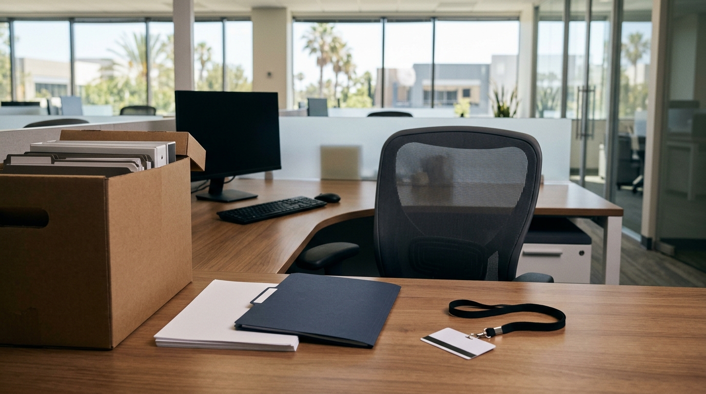Employee reviewing a termination letter and workplace records