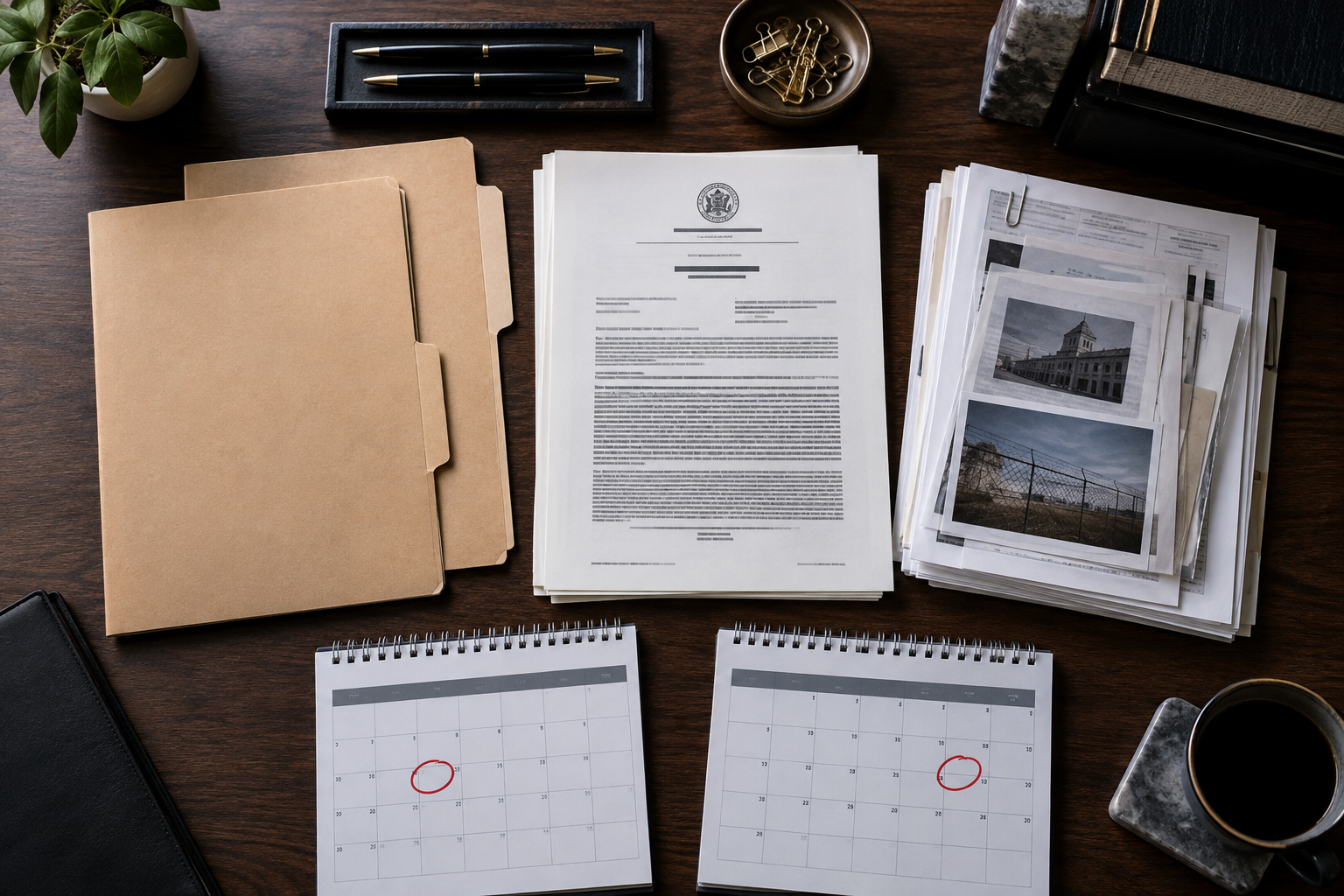 Two separate immigration motion files, a prior court decision, new evidence, legal brief, and two deadline calendars.