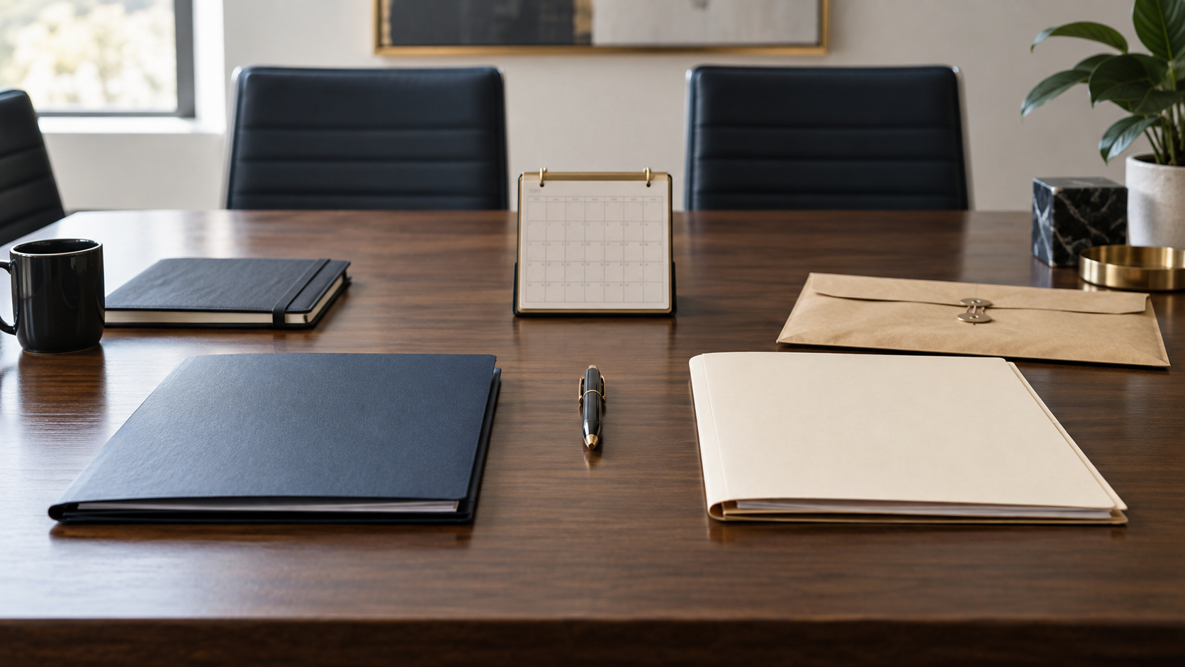 An HR complaint folder beside two agency filing calendars