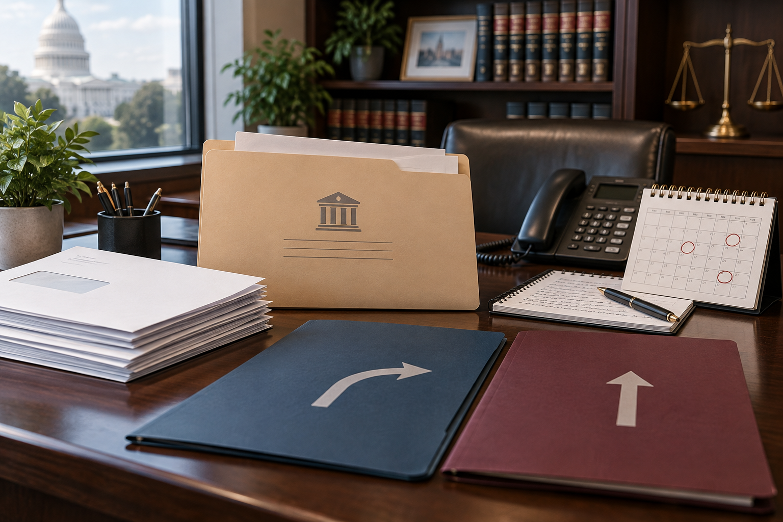 An IRS collection notice, levy calendar, hearing request, telephone conference notes, and two separated appeal-route folders.