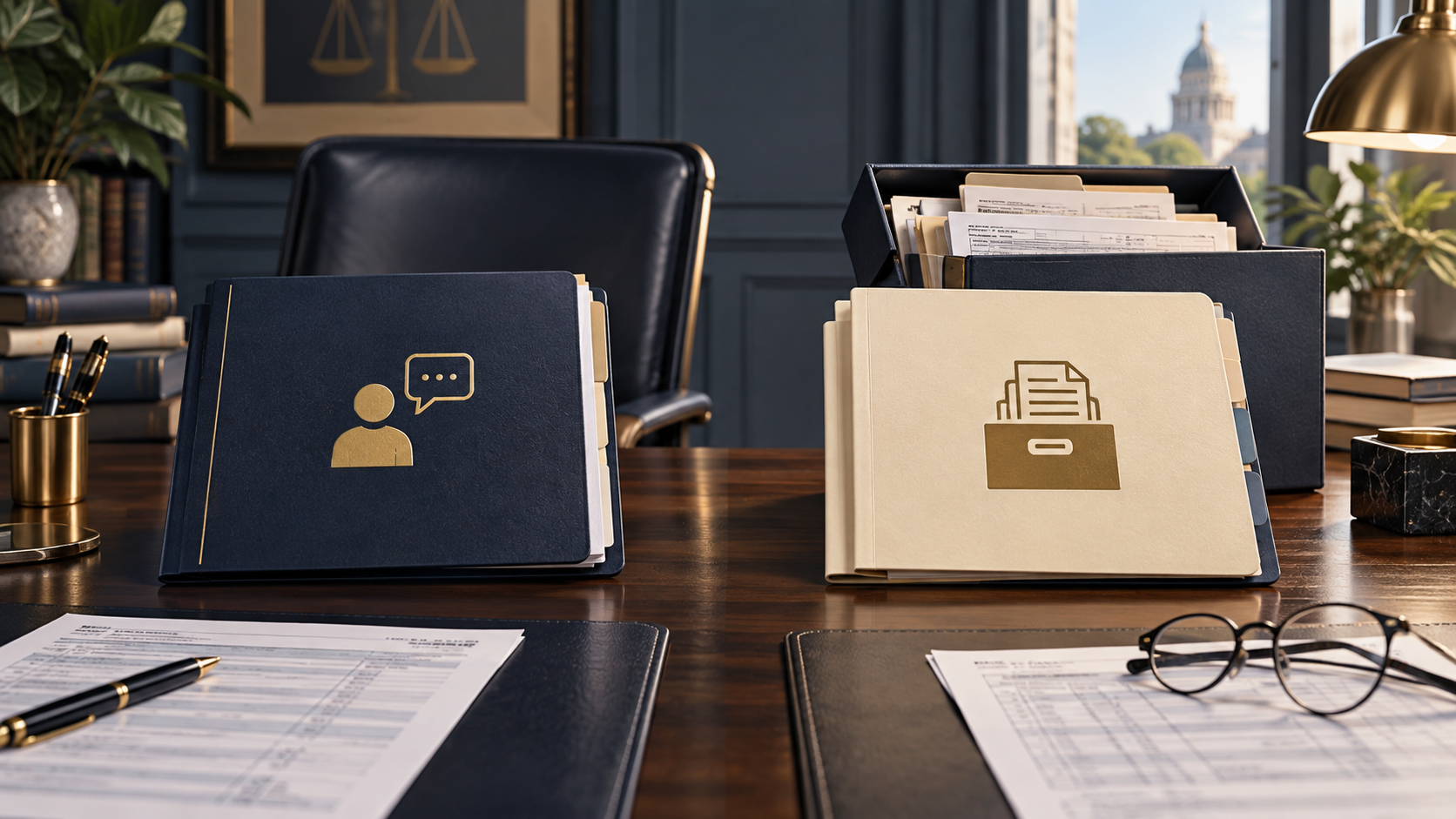 Two clearly separated IRS authorization folders, one for representation and one for information access