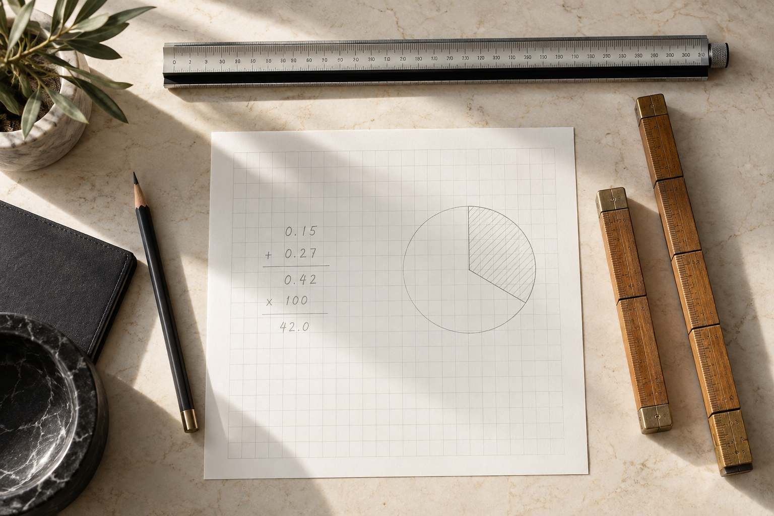 Segmented measurement bars and a ruler on a calculation sheet