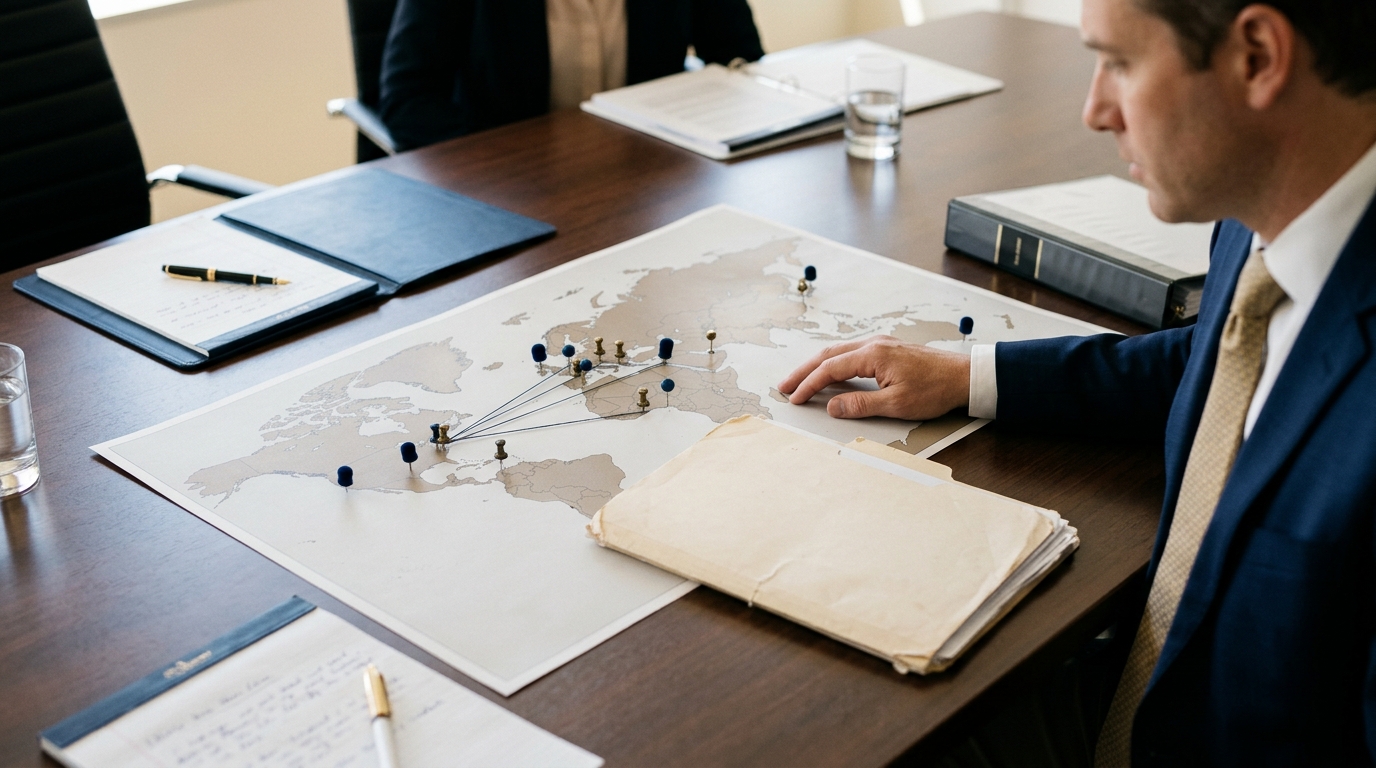 Organized removal records beside a regional map in a legal office