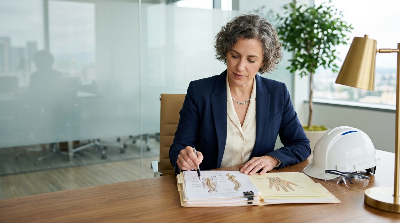 Legal documents and case files organized on an office desk