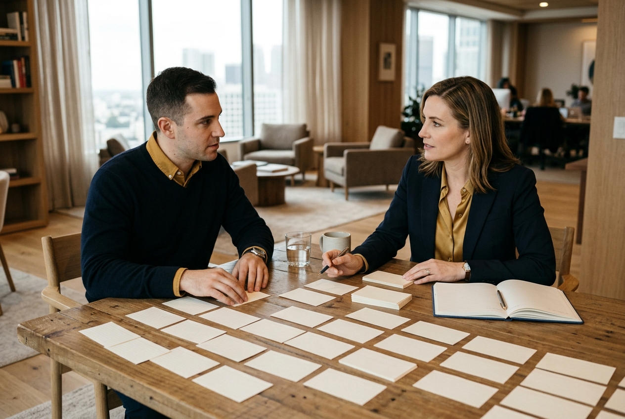 Employee and attorney organizing a workplace timeline