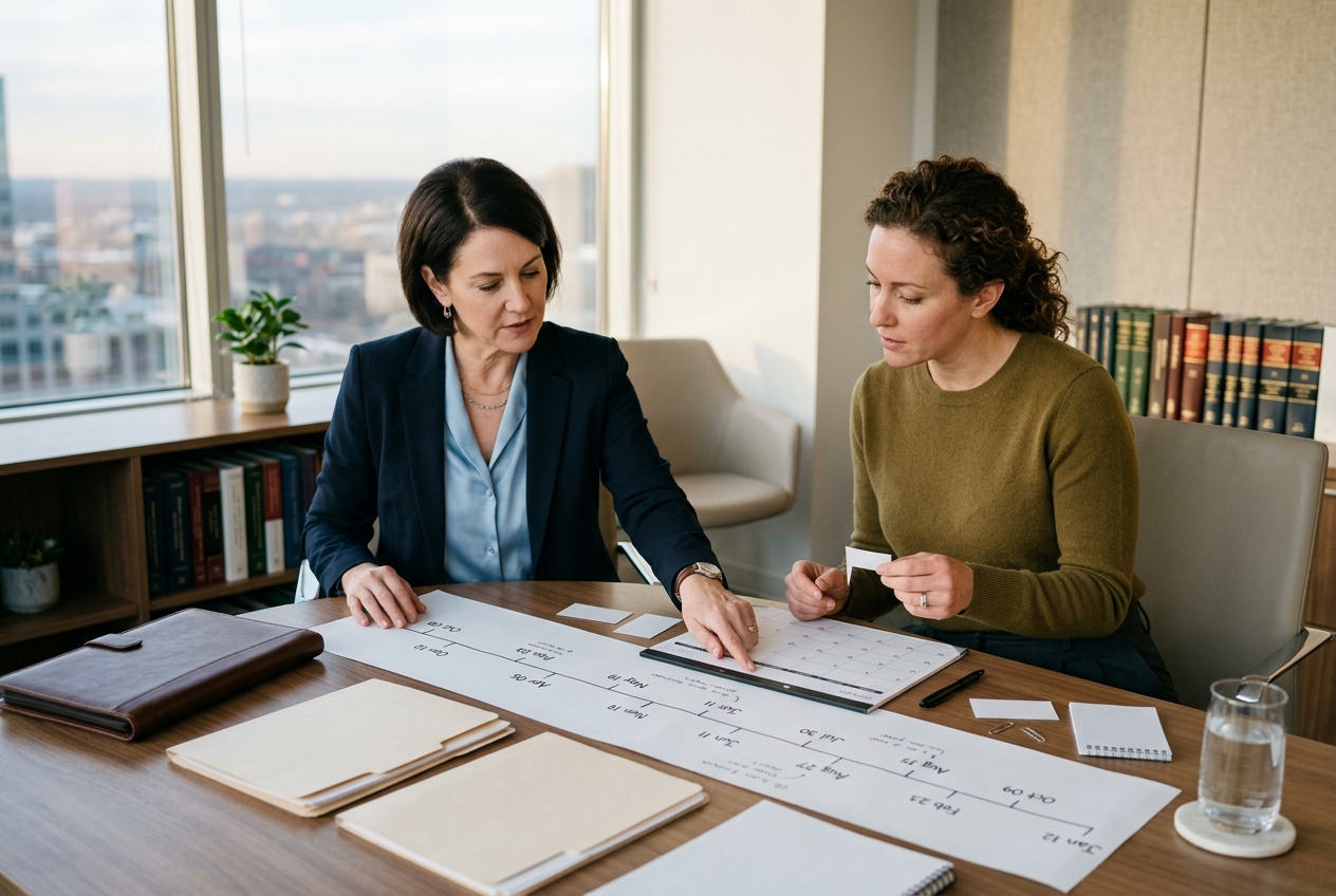 Attorney and injured worker organizing evidence for a workers compensation proceeding